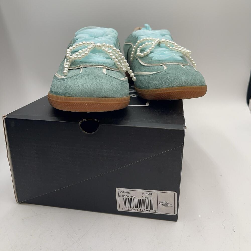 Aqua Suede Pearl Beaded Shoes Womens Low Top Casual Sneakers Sophie Size 8